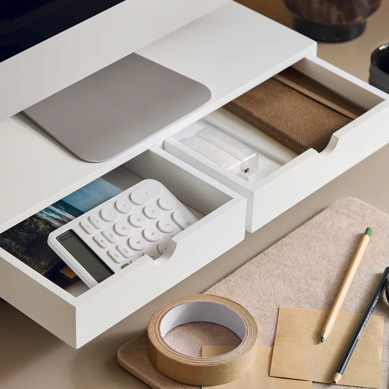 SoBuy BBF02-W Support Écran PC Rehausseur Ecran PC Bureau avec 2 Tiroirs et Rangement Support Moniteur Universel pour Ordinateur Portable ou Écran Blanc 47x18x11cm