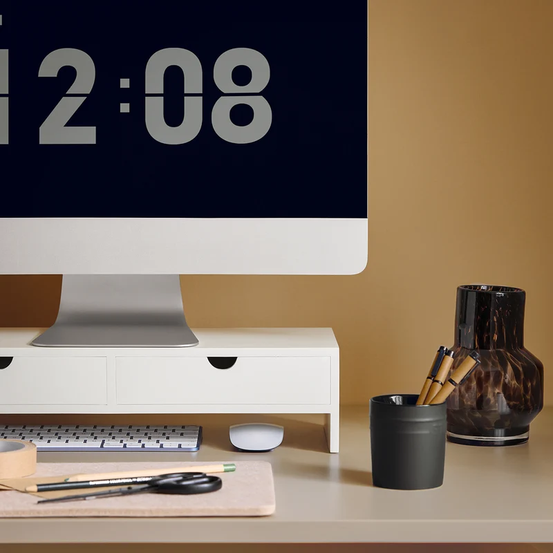 SoBuy BBF02-W Support Écran PC Rehausseur Ecran PC Bureau avec 2 Tiroirs et Rangement Support Moniteur Universel pour Ordinateur Portable ou Écran Blanc 47x18x11cm