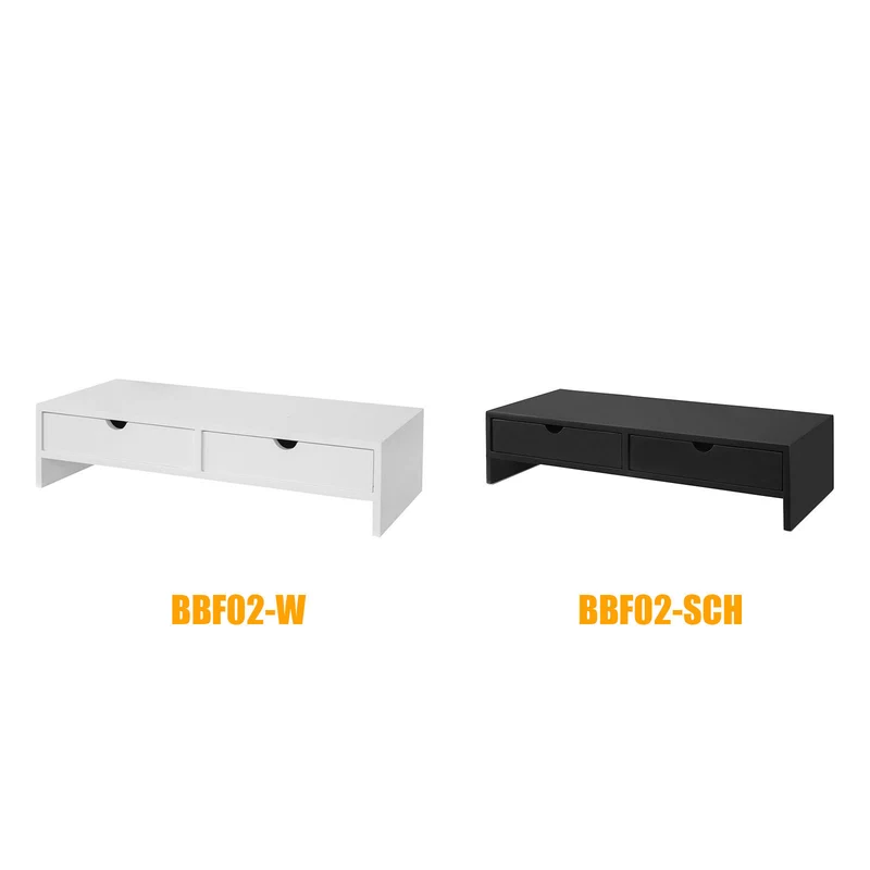 SoBuy BBF02-W Support Écran PC Rehausseur Ecran PC Bureau avec 2 Tiroirs et Rangement Support Moniteur Universel pour Ordinateur Portable ou Écran Blanc 47x18x11cm