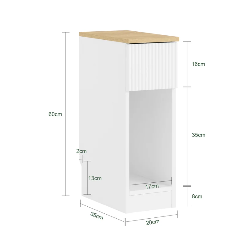 SoBuy FBT111-W Table de chevet étroite 20 cm avec tiroir design et étagère – Table de nuit slim blanche