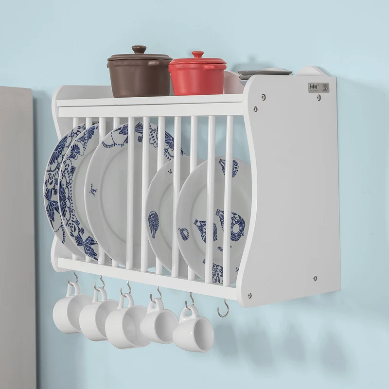sebuyfr.comG275-W Porte-assiettes murale Meuble de rangement d'assiettes mural