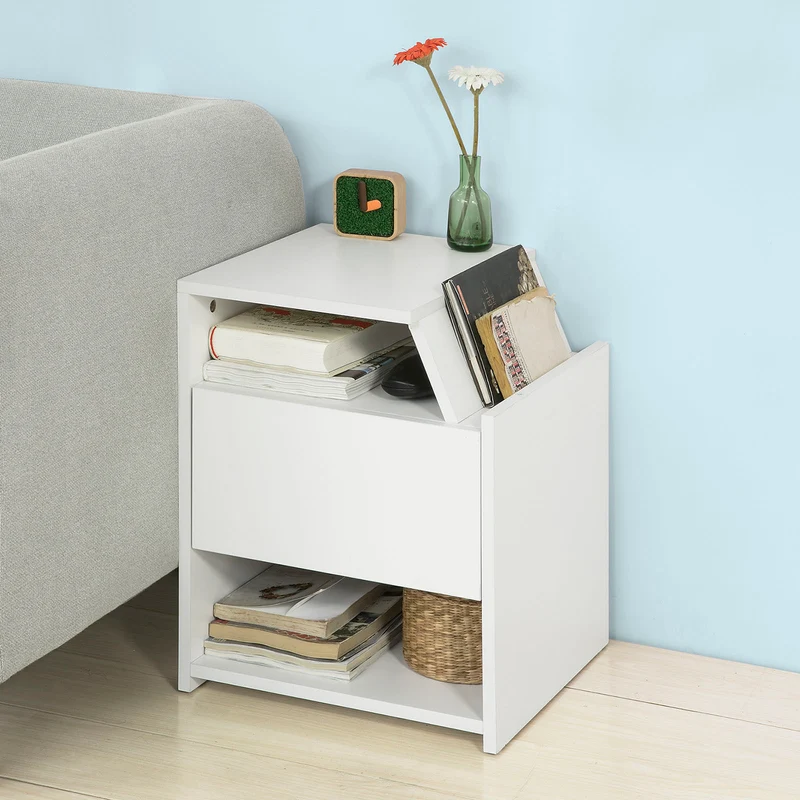 sebuyfr.comG261-W Table de Chevet Table d'Appoint Bout de Canapé avec 1 Tiroir 2 Niches