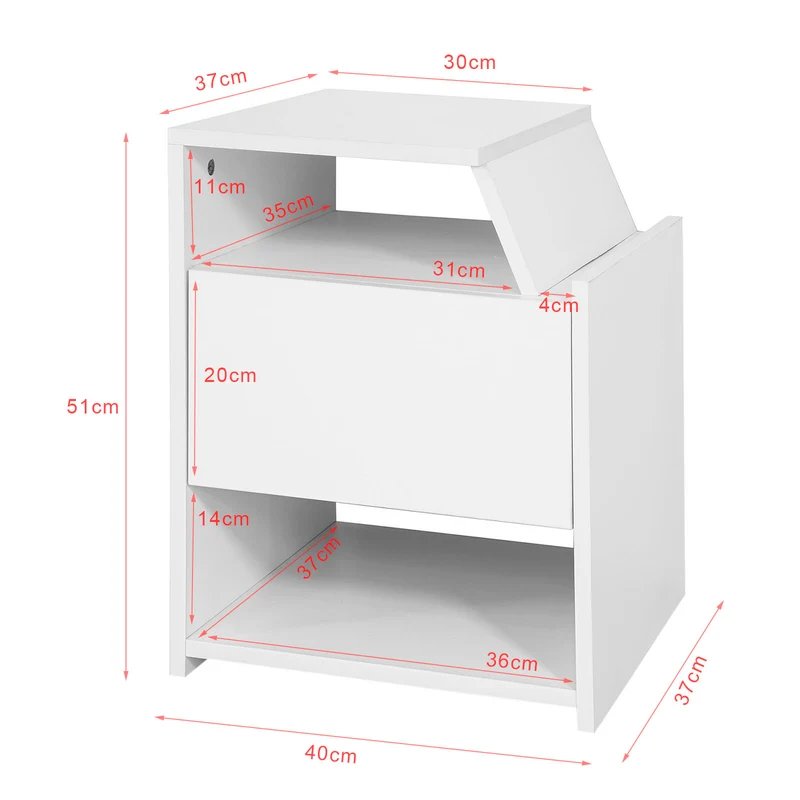 sebuyfr.comG261-W Table de Chevet Table d'Appoint Bout de Canapé avec 1 Tiroir 2 Niches