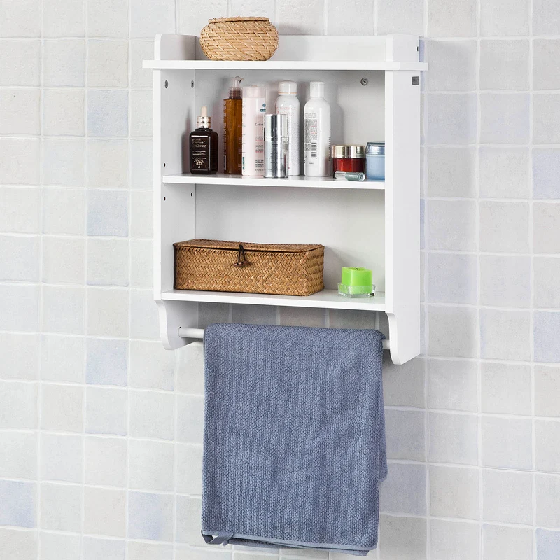 SoBuy FRG239-W Étagère murale, 3 niveaux + 1 barre suspendue au fond