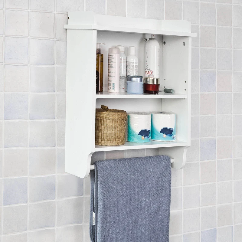 SoBuy FRG239-W Étagère murale, 3 niveaux + 1 barre suspendue au fond