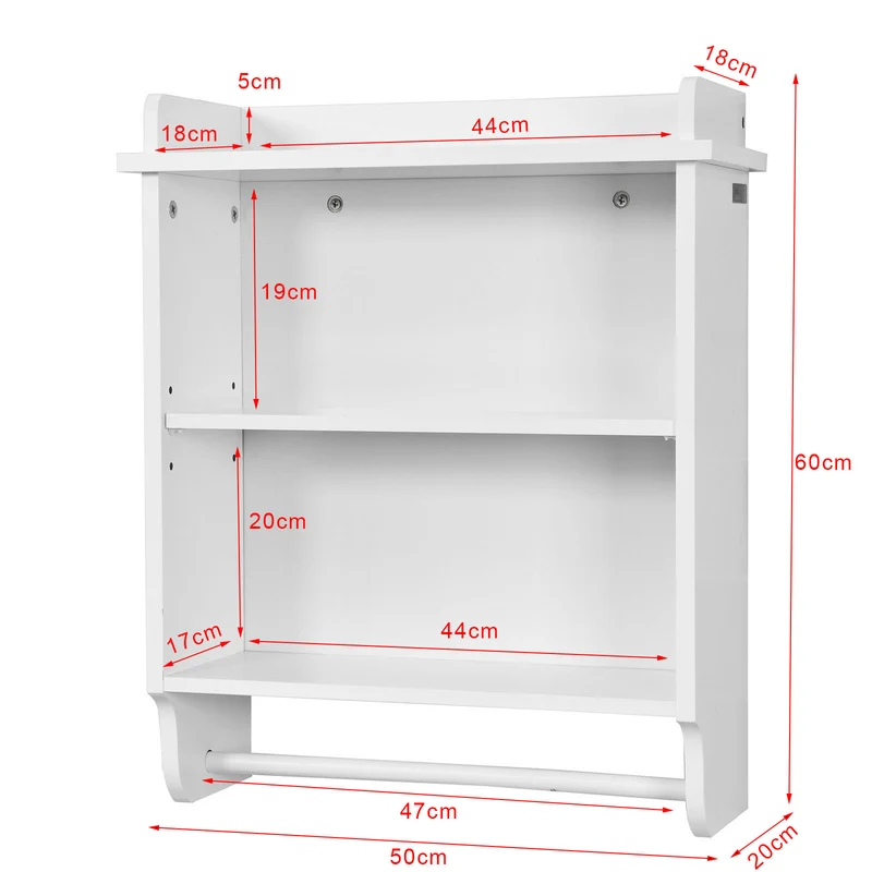 SoBuy FRG239-W Étagère murale, 3 niveaux + 1 barre suspendue au fond