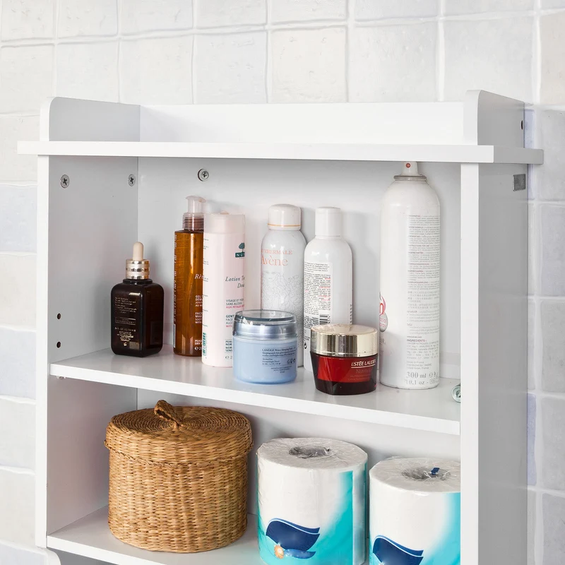 SoBuy FRG239-W Étagère murale, 3 niveaux + 1 barre suspendue au fond