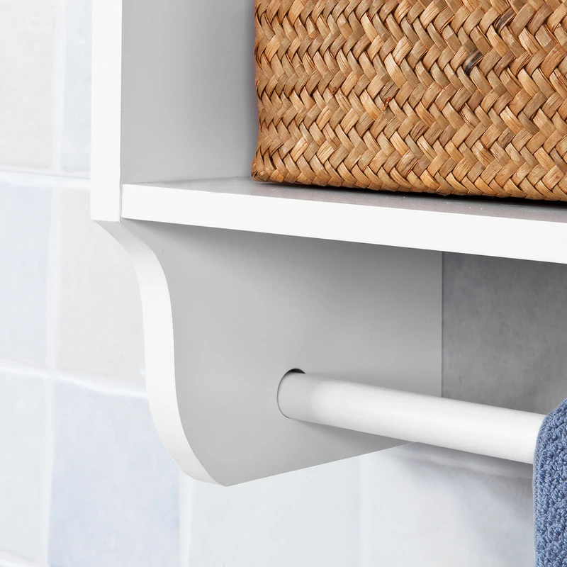 SoBuy FRG239-W Étagère murale, 3 niveaux + 1 barre suspendue au fond