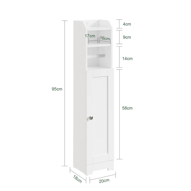 sebuyfr.comG177-II-W Meuble Salle de Bain 20 cm de Largeur sur Pied avec Support Papier et Porte - Petit Meuble WC Rangement Gain de Place Blanc