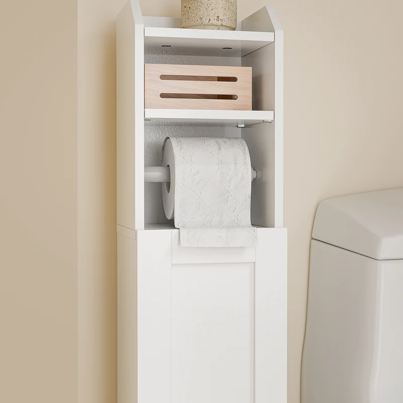 sebuyfr.comG177-II-W Meuble Salle de Bain 20 cm de Largeur sur Pied avec Support Papier et Porte - Petit Meuble WC Rangement Gain de Place Blanc