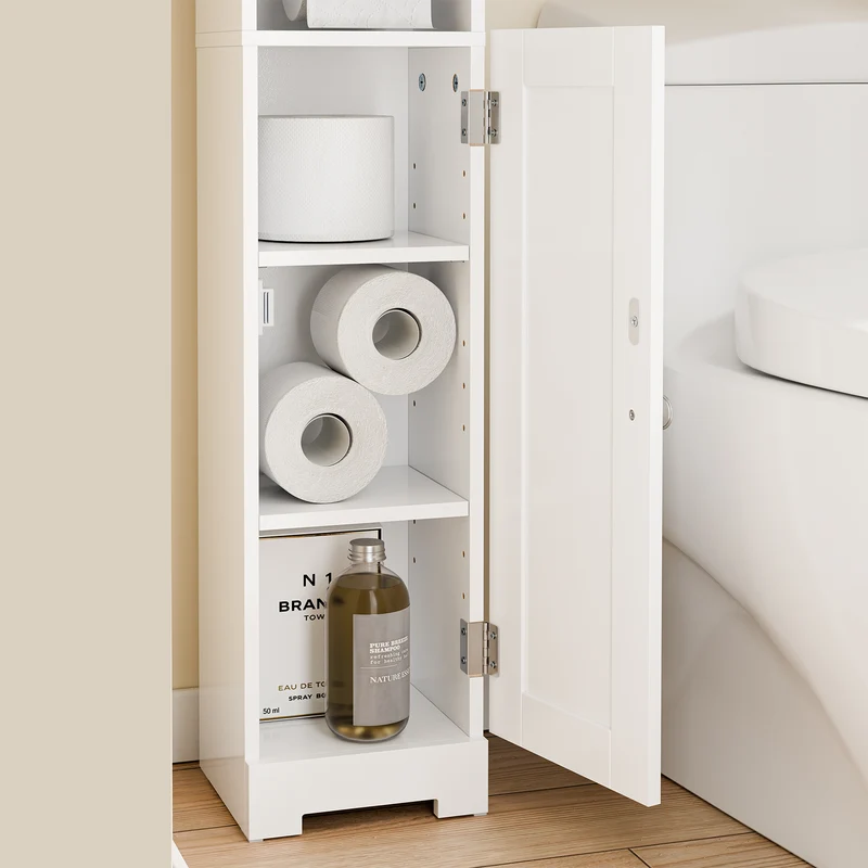sebuyfr.comG177-II-W Meuble Salle de Bain 20 cm de Largeur sur Pied avec Support Papier et Porte - Petit Meuble WC Rangement Gain de Place Blanc