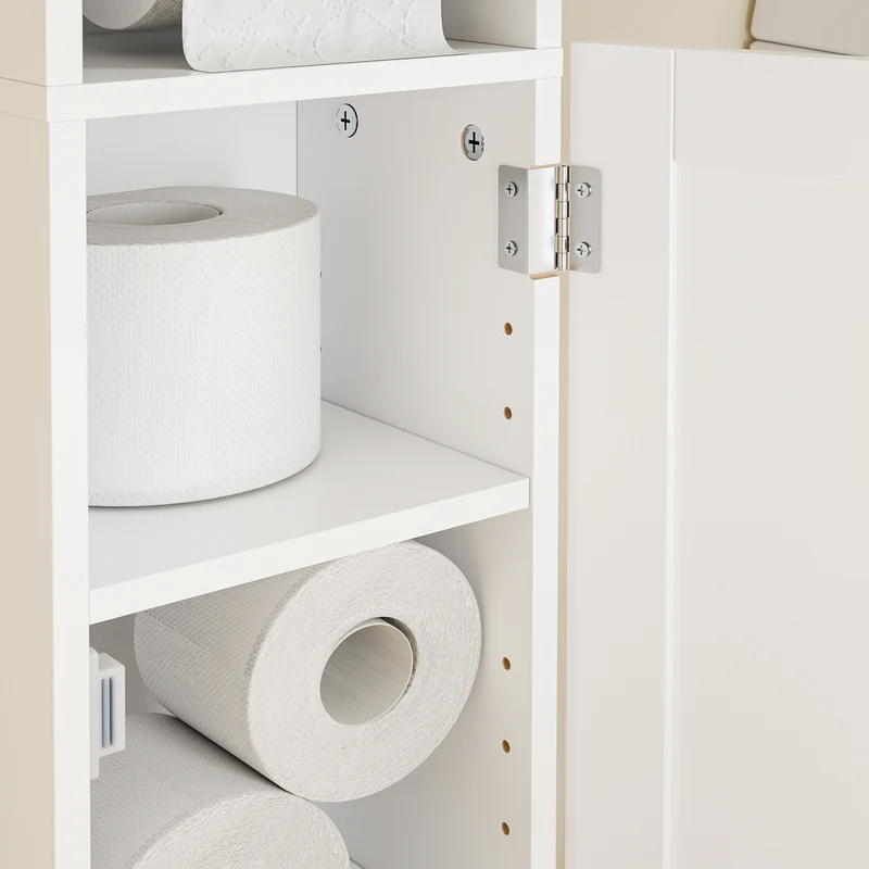 sebuyfr.comG177-II-W Meuble Salle de Bain 20 cm de Largeur sur Pied avec Support Papier et Porte - Petit Meuble WC Rangement Gain de Place Blanc