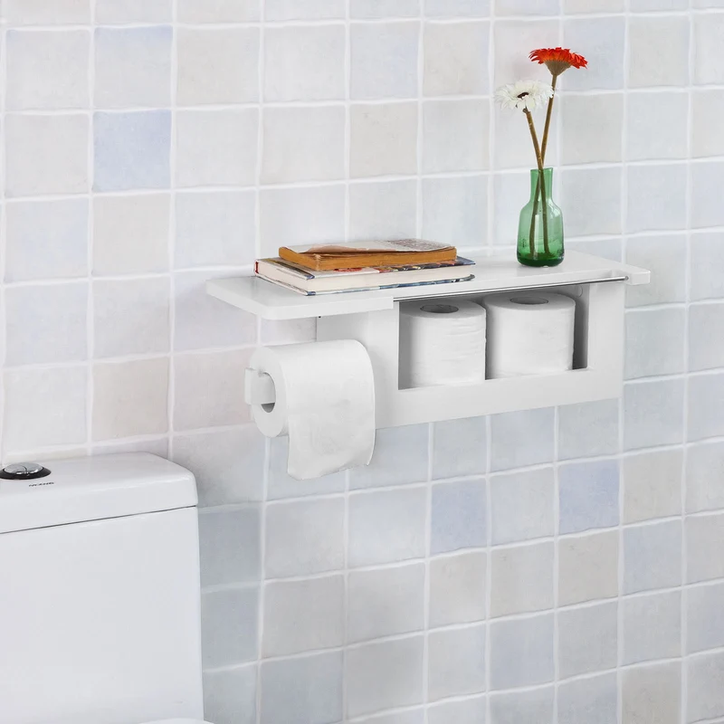 sebuyfr.comG175-W Dérouleur Papier Toilette Distributeur WC Porte Papier Mural avec Support pour Déposer Smartphone et Porte-revues