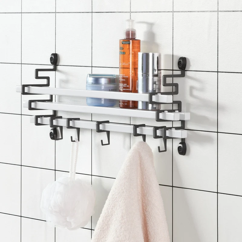 SoBuy FRG173-W Etagère Design murale avec 5 crochets mobiles, Cuisine Salle de Bain