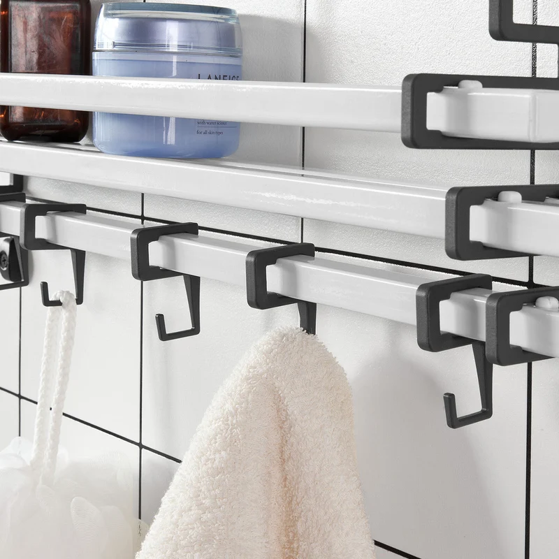 SoBuy FRG173-W Etagère Design murale avec 5 crochets mobiles, Cuisine Salle de Bain