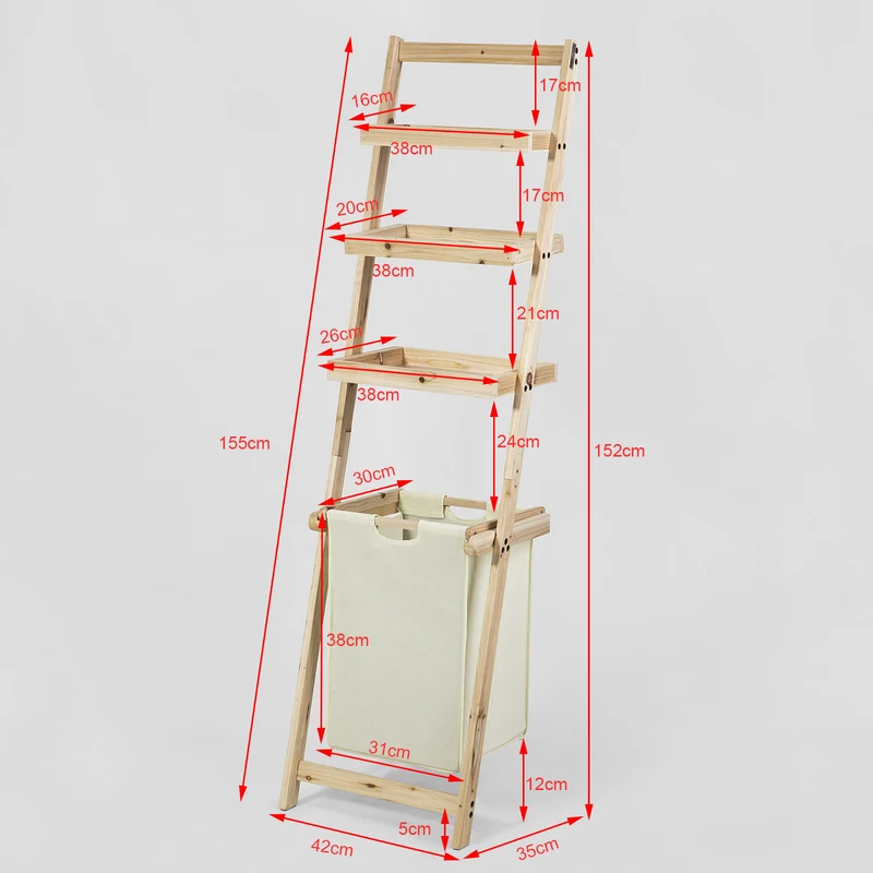 sebuyfr.comG160-N Étagère murale style échelle avec 1 Panier à linge amovible
