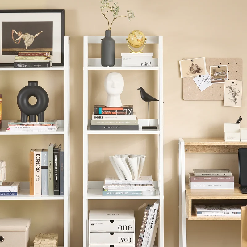 SoBuy FRG116-K-W Bibliothèque Étagère style échelle de 4 niveaux et 1 tiroir