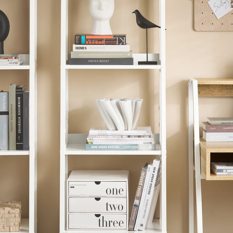 SoBuy FRG116-K-W Bibliothèque Étagère style échelle de 4 niveaux et 1 tiroir