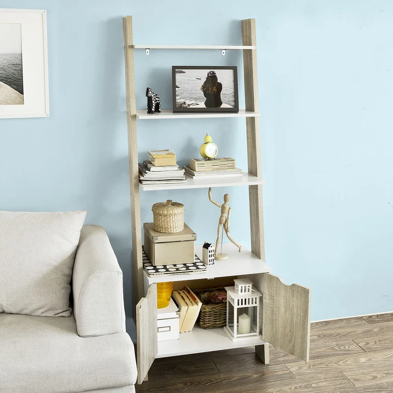 sebuyfr.comG110-WN Bibliothèque Étagère de Rangement 4 étagères avec 1 armoire modern