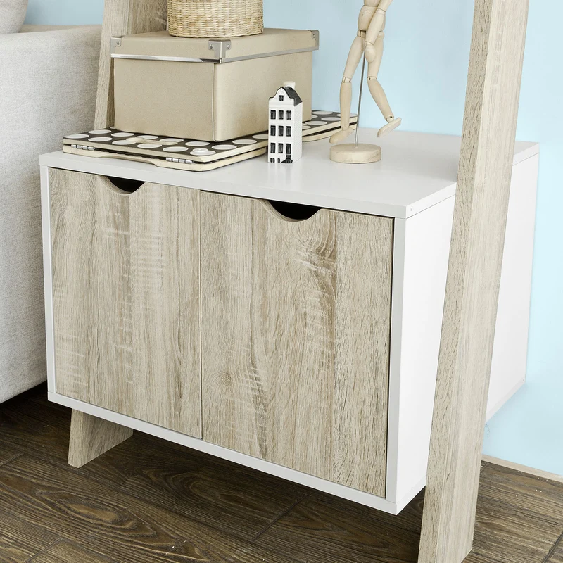 sebuyfr.comG110-WN Bibliothèque Étagère de Rangement 4 étagères avec 1 armoire modern