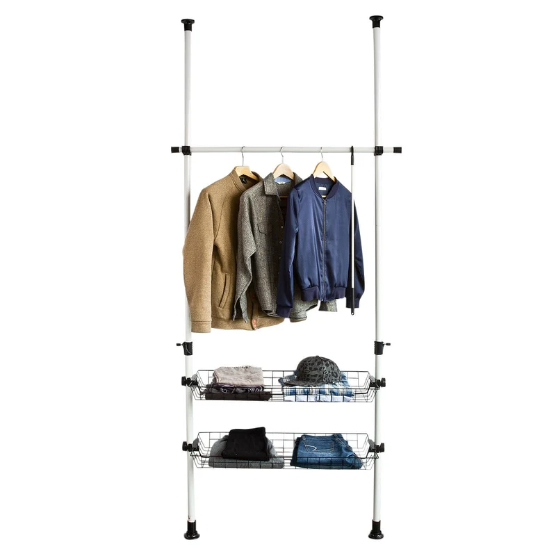 SoBuy FRG107 Télescopique Garde-Robe Portant de vêtement Penderie avec 2 Paniers