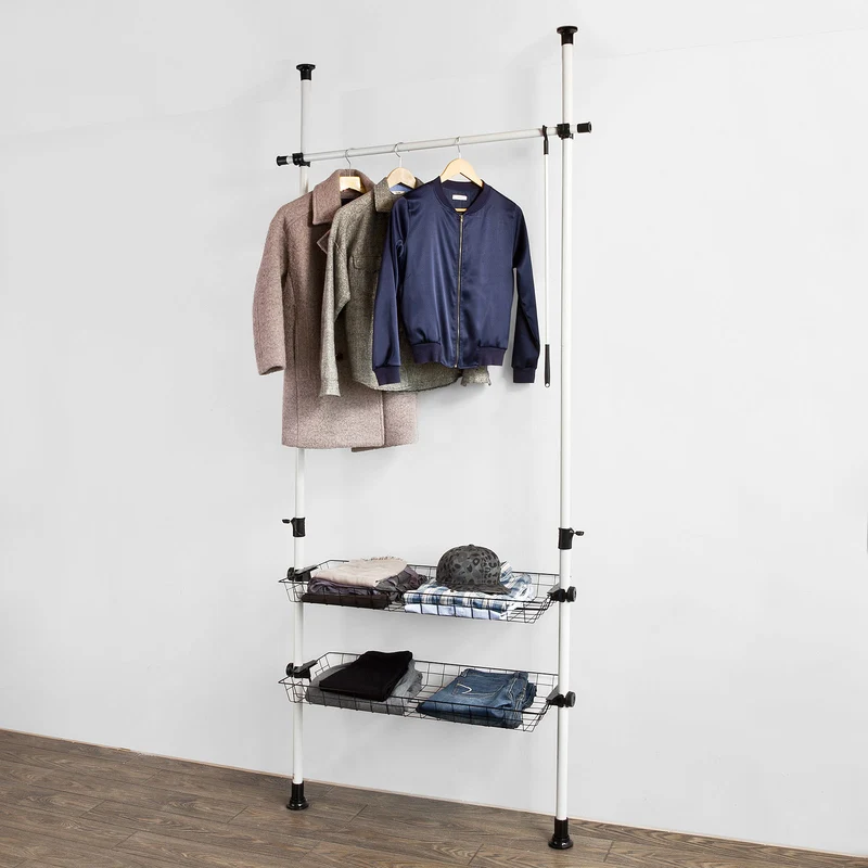 SoBuy FRG107 Télescopique Garde-Robe Portant de vêtement Penderie avec 2 Paniers