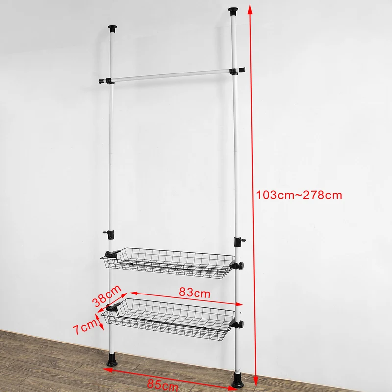 SoBuy FRG107 Télescopique Garde-Robe Portant de vêtement Penderie avec 2 Paniers