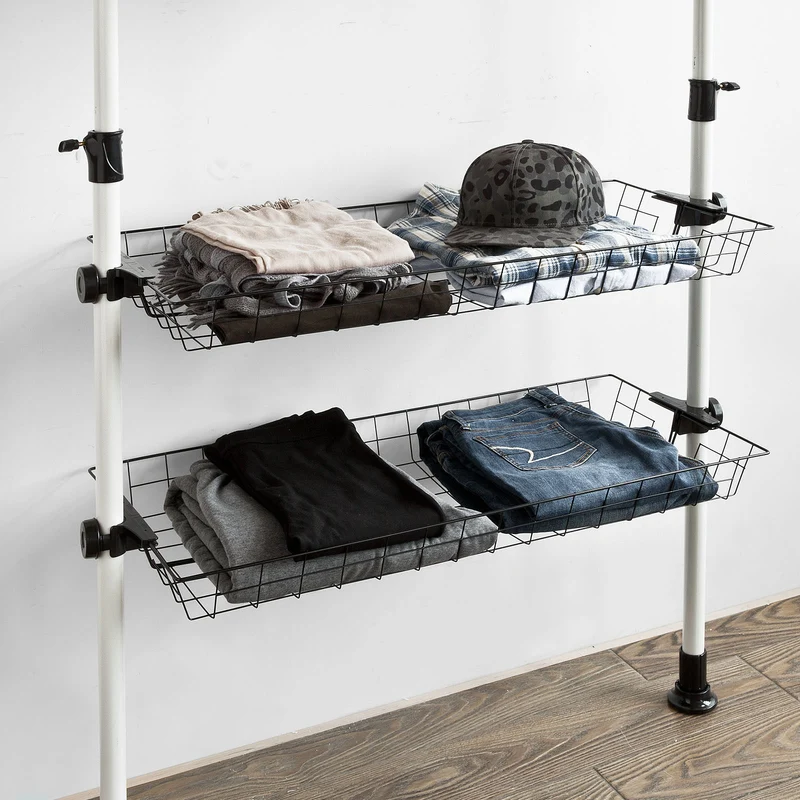 SoBuy FRG107 Télescopique Garde-Robe Portant de vêtement Penderie avec 2 Paniers