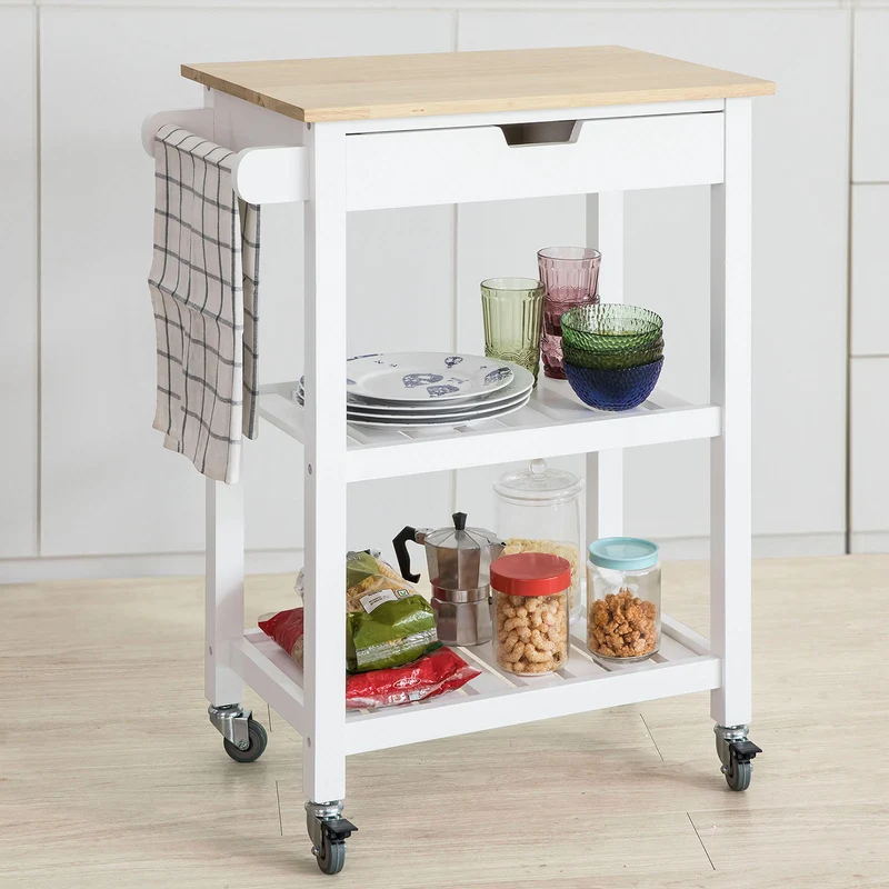 SoBuy FKW66-WN Chariot de Service Desserte à roulettes Table Roulante Cuisine avec 2 Étagères