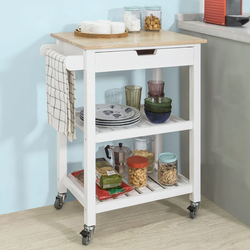 SoBuy FKW66-WN Chariot de Service Desserte à roulettes Table Roulante Cuisine avec 2 Étagères
