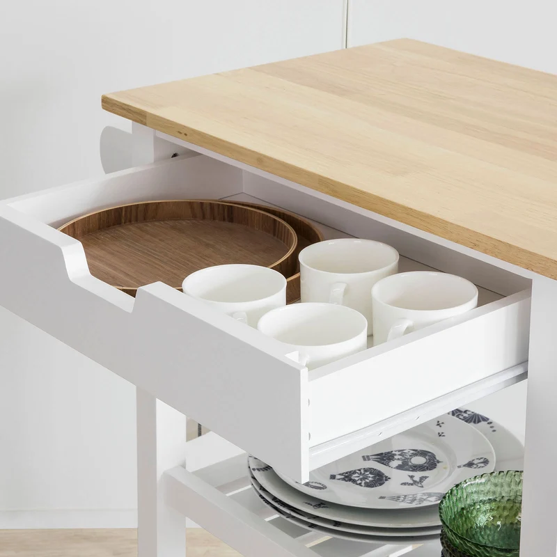 SoBuy FKW66-WN Chariot de Service Desserte à roulettes Table Roulante Cuisine avec 2 Étagères