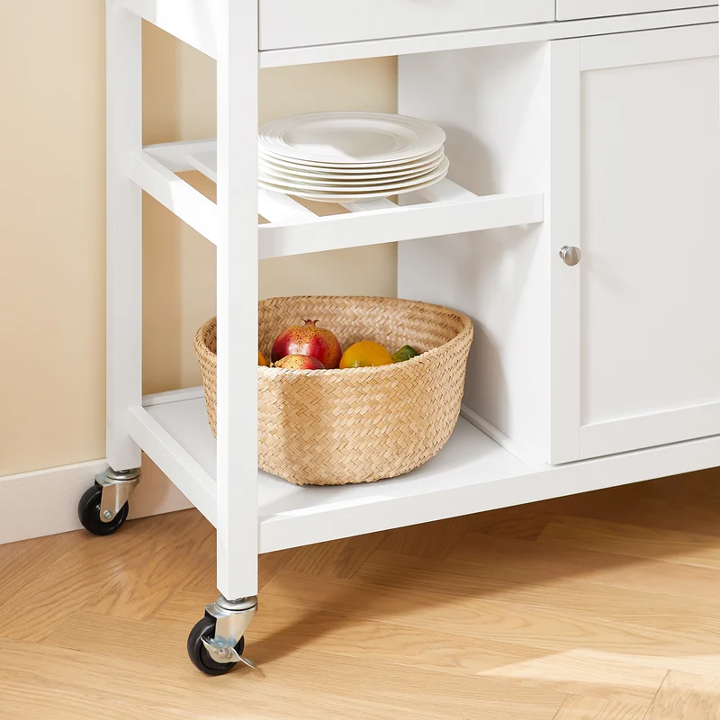 SoBuy FKW62-II-WN Desserte Cuisine avec Roulettes, 2 Tiroirs et 1 Porte, Mobile, pour Cuisine et Salle à Manger, Pratique – L87×P48×H89 cm, Blanc et Naturel