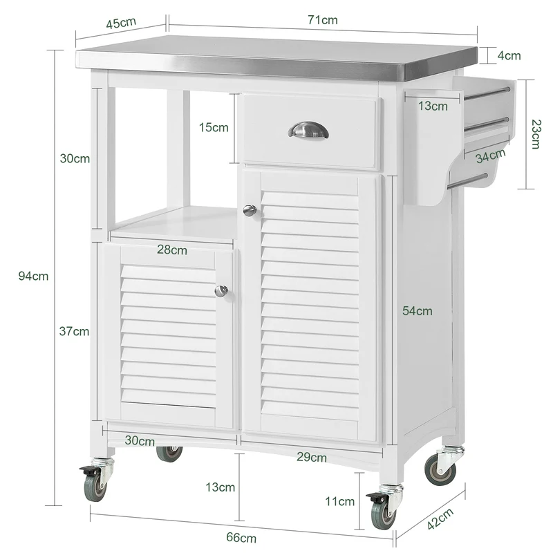 SoBuy FKW37-W Desserte sur roulettes avec Plan de Travail Résistant aux Empreintes