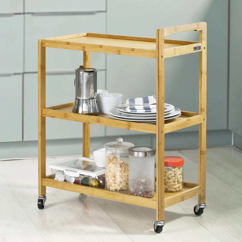 SoBuy FKW34-B-N Chariot de Service 3 tablettes, Desserte de Cuisine sur roulettes