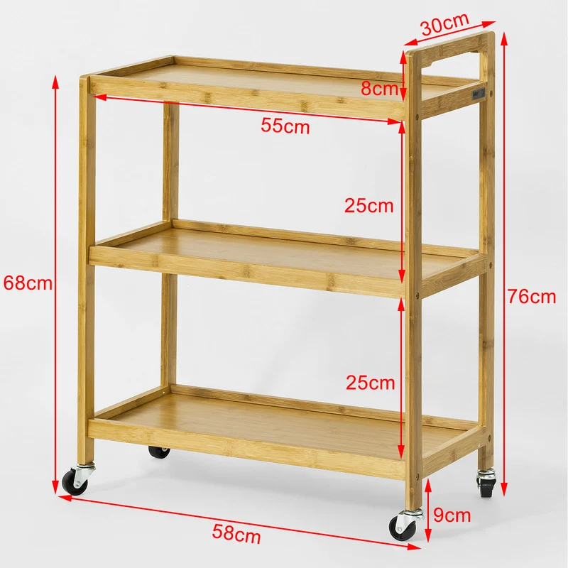 SoBuy FKW34-B-N Chariot de Service 3 tablettes, Desserte de Cuisine sur roulettes