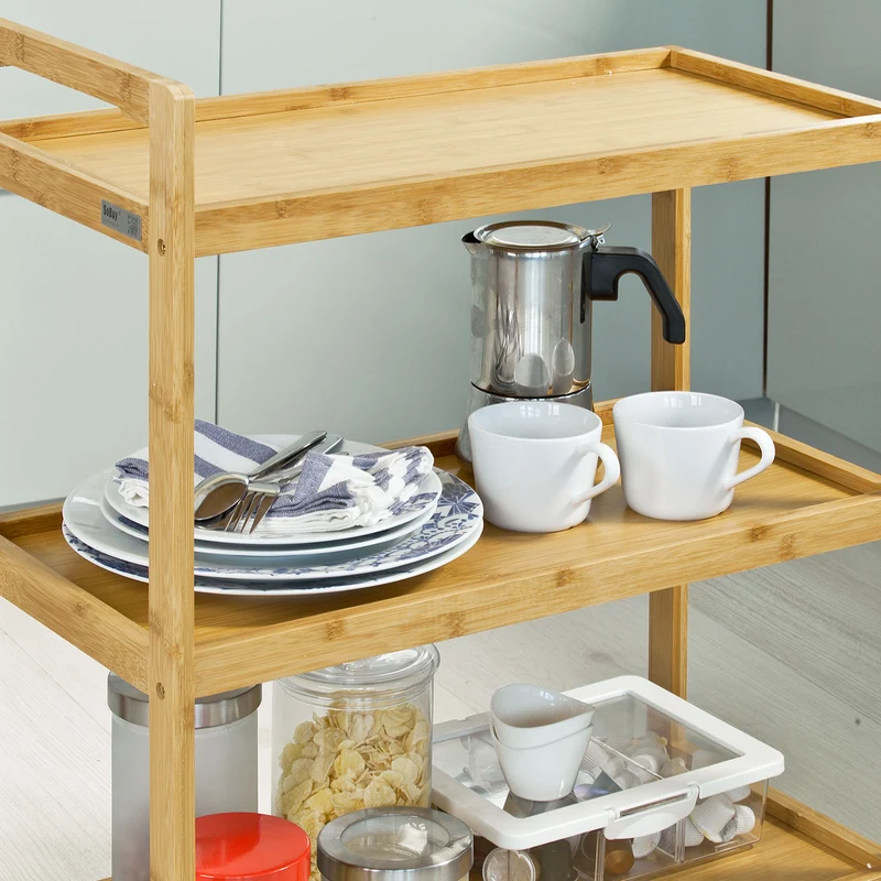 SoBuy FKW34-B-N Chariot de Service 3 tablettes, Desserte de Cuisine sur roulettes