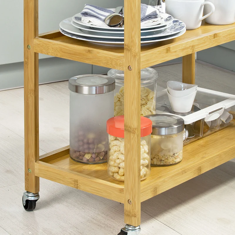 SoBuy FKW34-B-N Chariot de Service 3 tablettes, Desserte de Cuisine sur roulettes