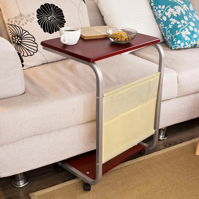 SoBuy FBT21-BR Table d'appoint à roulettes Table basse Bout de Canapé Table de lit roulante