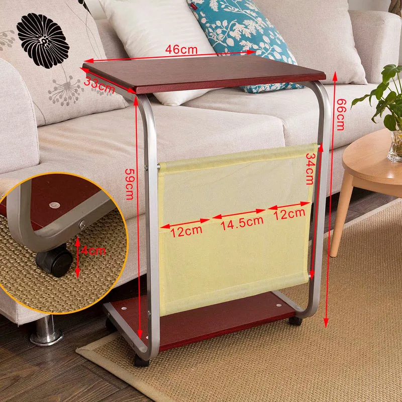 SoBuy FBT21-BR Table d'appoint à roulettes Table basse Bout de Canapé Table de lit roulante