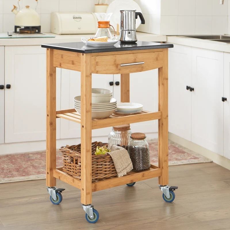 SoBuy FKW28-SCH Desserte Cuisine avec Roulettes et Étagère, Mobile, pour Cuisine et Salle à Manger, Rangement Optimisé, Pratique – L58×P40×H85 cm, Bambou, Noir