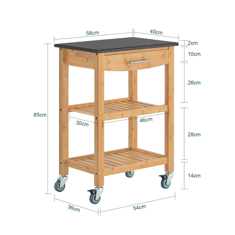 SoBuy FKW28-SCH Desserte Cuisine avec Roulettes et Étagère, Mobile, pour Cuisine et Salle à Manger, Rangement Optimisé, Pratique – L58×P40×H85 cm, Bambou, Noir