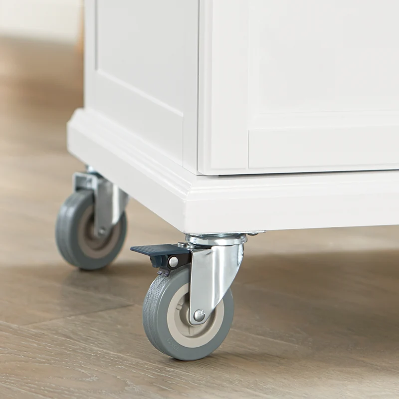 SoBuy FKW13-WN Desserte Cuisine avec Roulettes, Plateau en Bambou, 1 Tiroir et 2 Portes, Mobile, Rangement Optimisé – L66×P45×H91 cm, Bambou, Blanc et Naturel