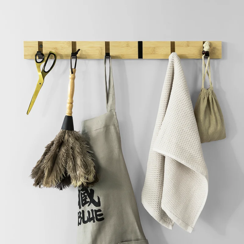 SoBuy FHK15-N Étagère Murale Porte-Manteau Porte-Serviette Mural en bambou