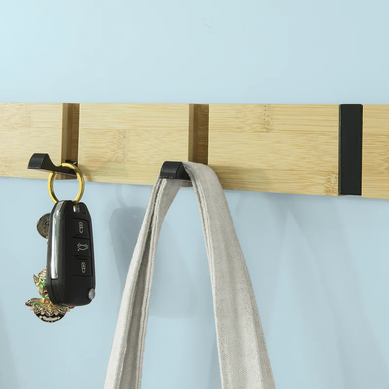 SoBuy FHK15-N Étagère Murale Porte-Manteau Porte-Serviette Mural en bambou