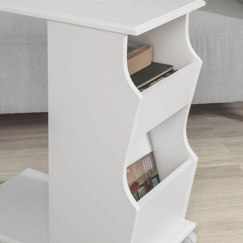SoBuy FBT67-W Table d’Appoint Bout de Canapé Moderne roulante avec 2 Compartiments de Rangement