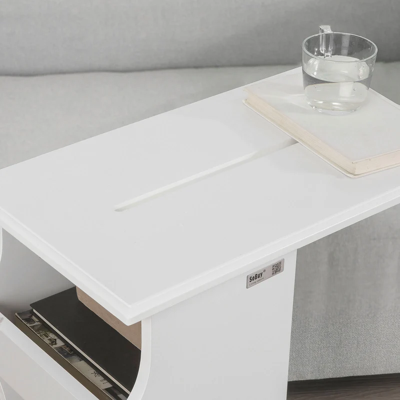 SoBuy FBT67-W Table d’Appoint Bout de Canapé Moderne roulante avec 2 Compartiments de Rangement