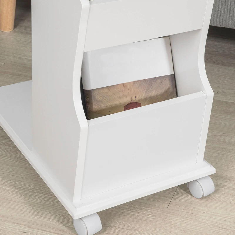 SoBuy FBT67-W Table d’Appoint Bout de Canapé Moderne roulante avec 2 Compartiments de Rangement