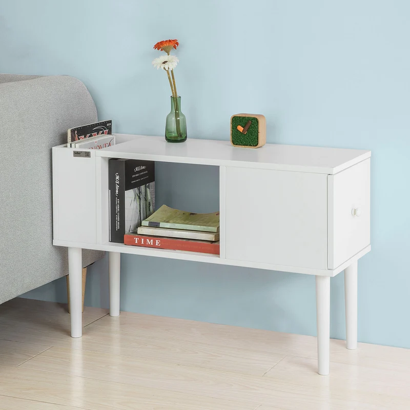 SoBuy FBT60-W Bout de Canapé Table Café table d’appoint porte magasine porte revues avec 1 tiroir