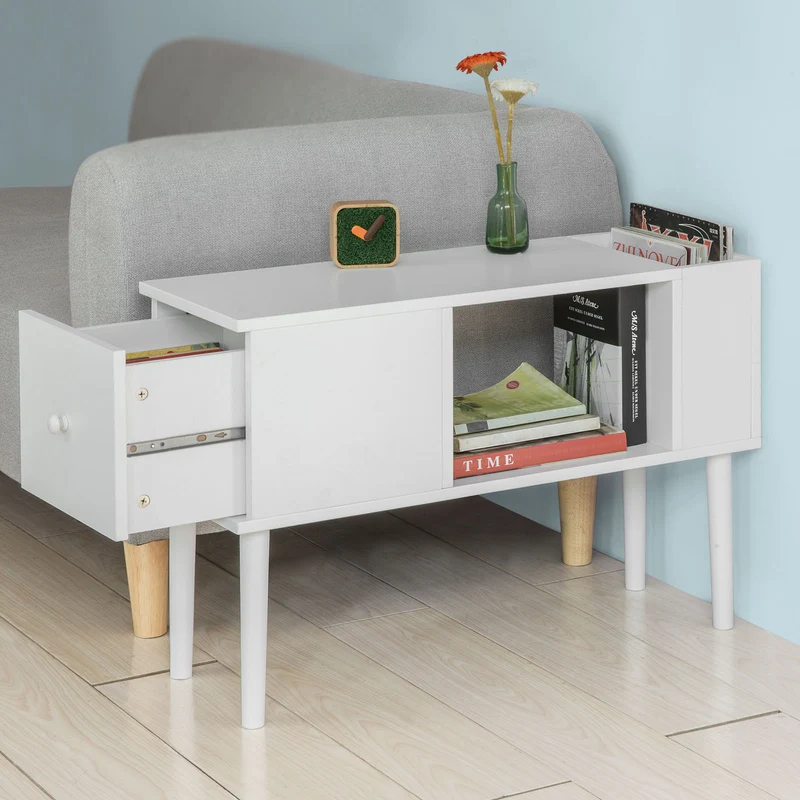 SoBuy FBT60-W Bout de Canapé Table Café table d’appoint porte magasine porte revues avec 1 tiroir