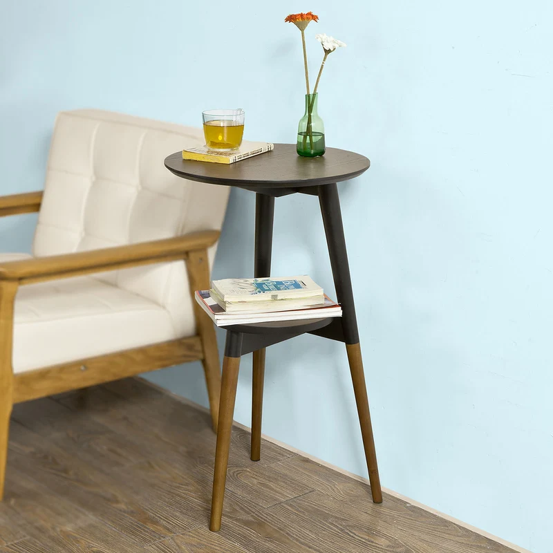 SoBuy FBT39-BR Table d'Appoint Design Table Basse Table café Ronde, 2 plateaux, 3 pieds